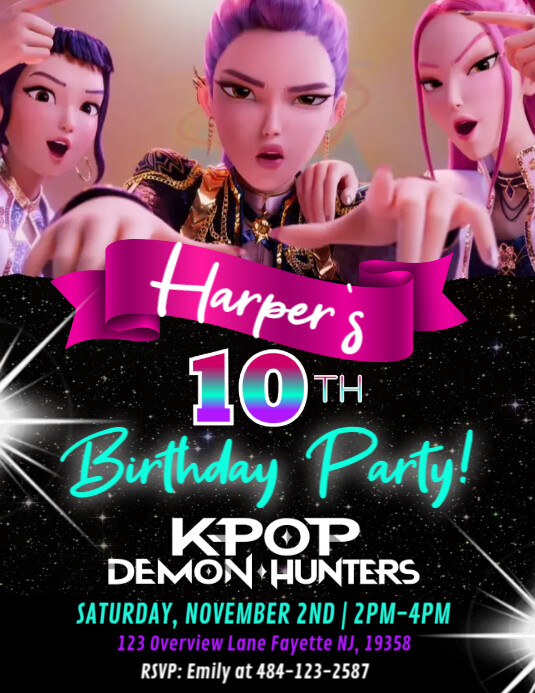 Grande Bannière KPOP Demon Hunters – Décor Anniversaire – Tissu Imprimé