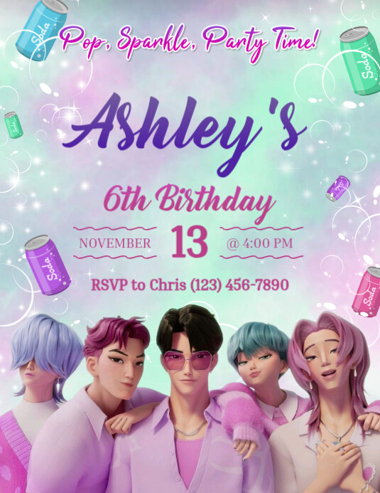 Kpop Saja Boys Birthday Invitation templaat PosterMyWall