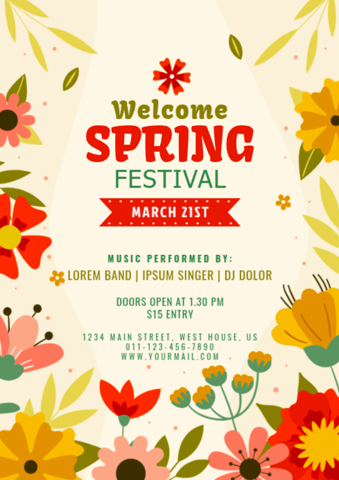 Kuning Floral Spring Music Festival A4 Template | PosterMyWall