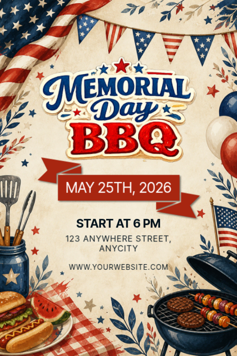 Kuning vintage memorial day bbq poster Template | PosterMyWall