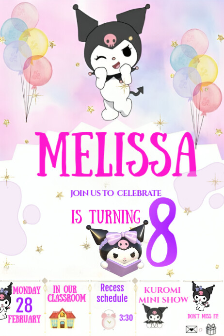 Kuromi Brithday party White Kuromi Invitation Póster Templat | PosterMyWall