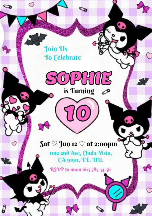 Kuromi invitación A4 template