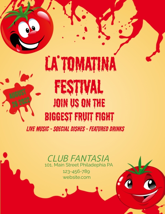 La Tomatina Festival 传单(美国信函) template