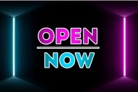 Label neon open now flyer template