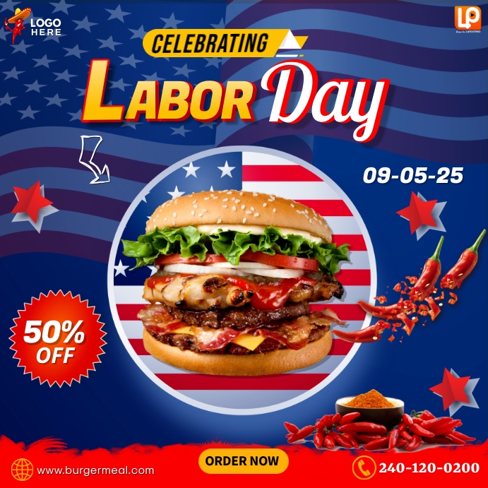 Labor Dat Square Promo Labor Day Burger Promo Template | PosterMyWall