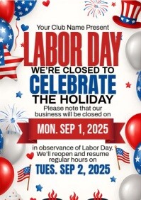 白色 Labor Day Closure Announcement A4 Template