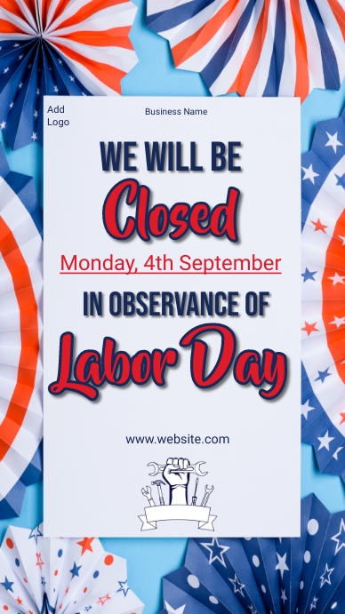 labor day closing ad,closed on labor day ad เรื่องราวบน Instagram template