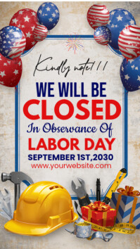 Labor Day Closing Notice Digital Display (9:16) template