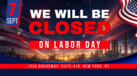 Purple Labor Day Closure Announcement Tampilan Digital Template
