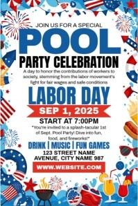 Hvid Labor Day Pool Party Poster Template