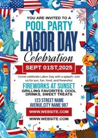 White Labor Day Pool Party A4 Template