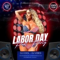 Labor Day Pool Party Event Poster Flyer Template Square (1:1)