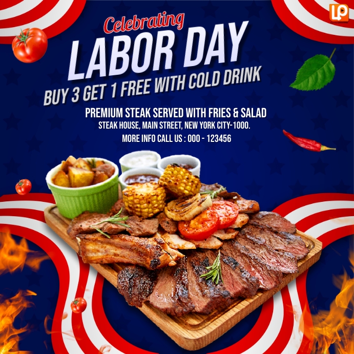 Labor Day Steak Menu Publicación de Instagram template