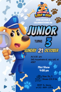 Labrador sheriff labrador invitation Brithday party temple flayer editablet poster Cartaz template