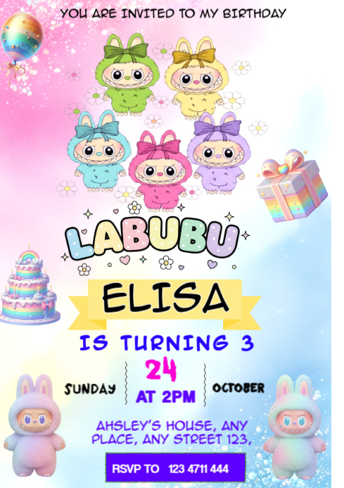 Labubu Birthday Invitation A4 Template | PosterMyWall