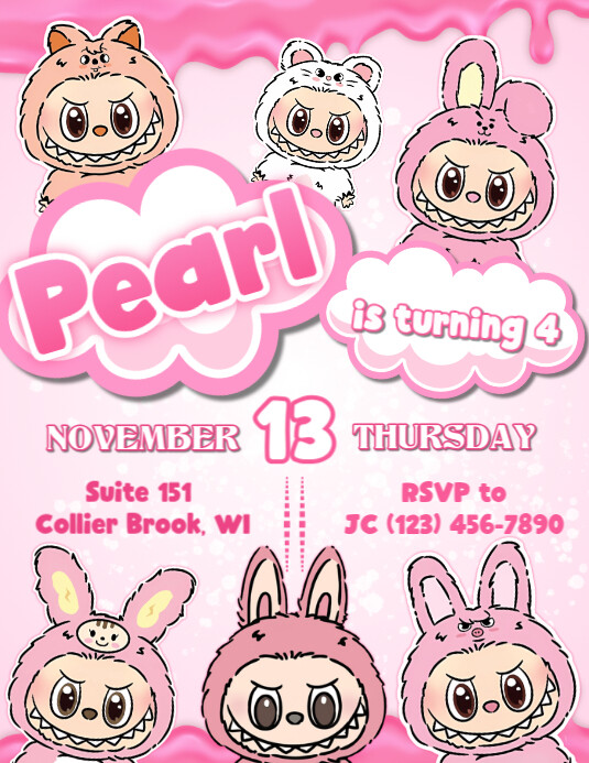 Labubu Birthday Invitation Template PosterMyWall