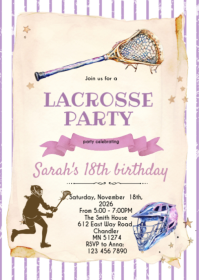 Lacrosse girl party Invitation A6 template