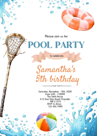 Lacrosse Pool Party Birthday invitation A6 template