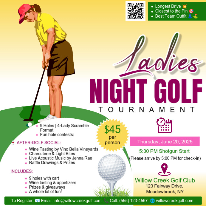 Ladies' Night Golf Tournament Publicação no Instagram template