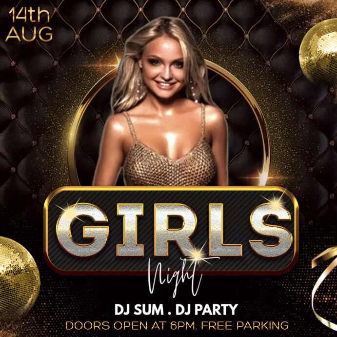 Ladies night out, gold night, Night club Instagram Post template