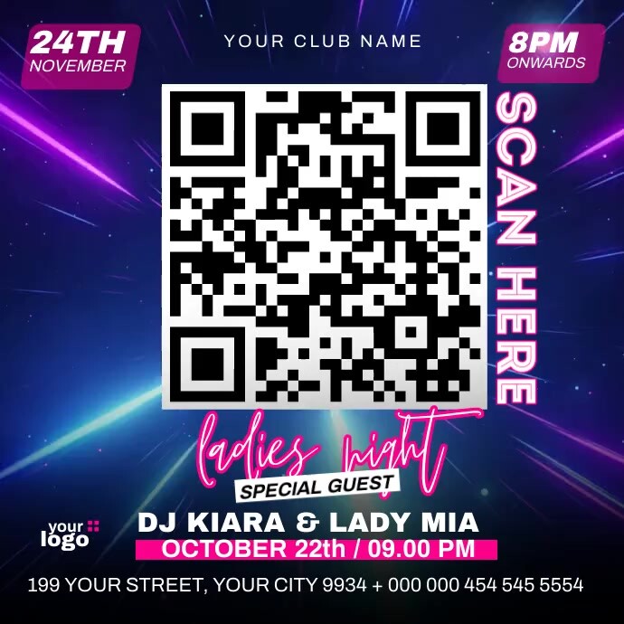 Ladies Night Party Qr Code scanner Instagram Post template