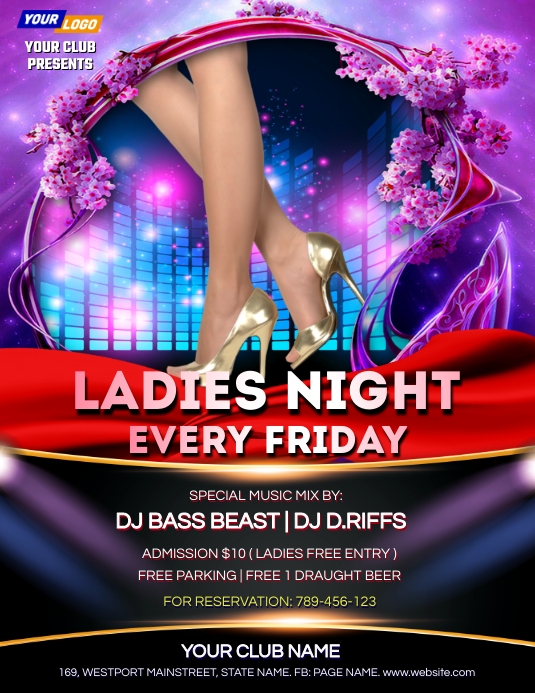Ladies night purple theme flyer design (2) template