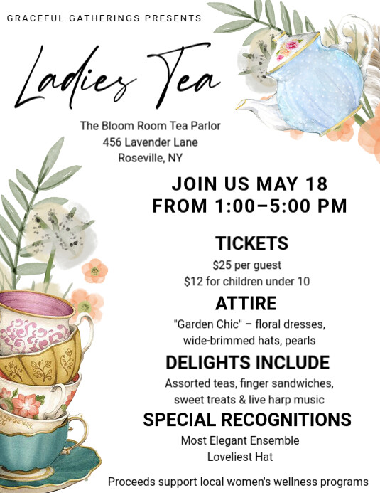 ladies tea party flyer Template | PosterMyWall