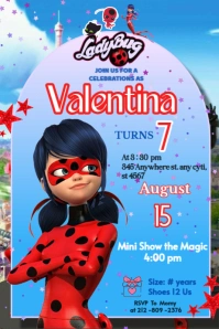 Lady bug invitation happy Brithday party temple flayer editablet celebration kids Poster template