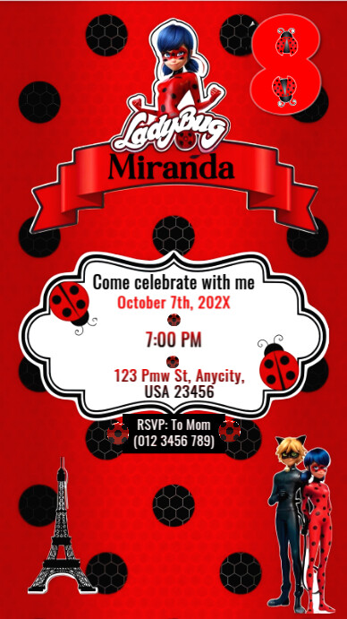 Ladybug Birthday Invitation Template | Editable Miraculous Party Invite Instagram Story