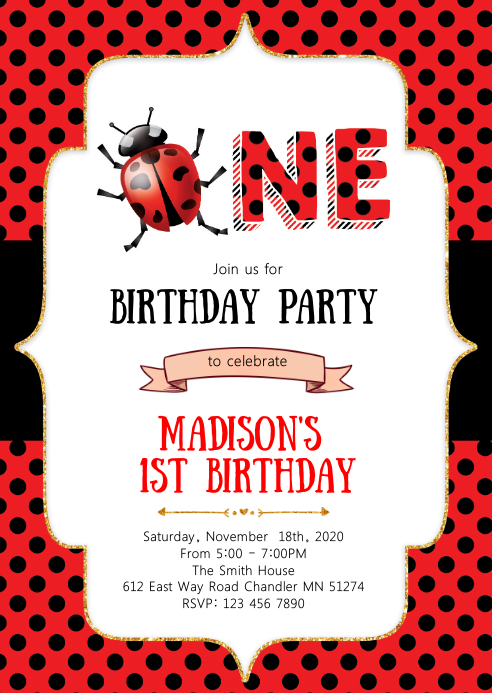 Ladybug Birthday Party Invitation Template Postermywall
