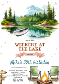 Lake camping party theme invitation A6 template
