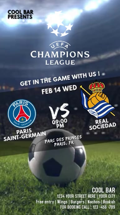 CHAMPIONS LEAGUE, PARIS VS REAL SOCIEDAD Instagram Story template