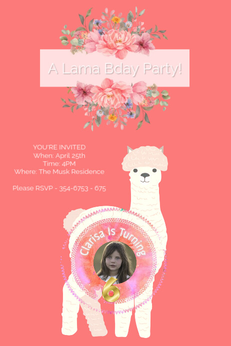lama,  birthday, party, invitation, card, llama, themes Affiche template