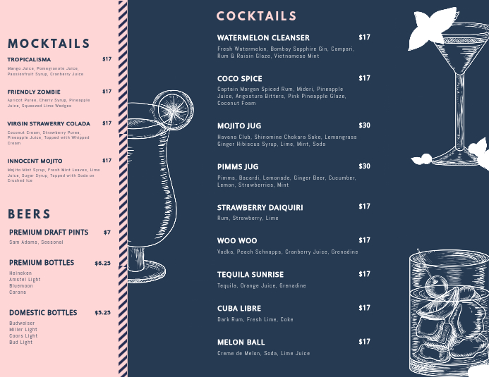 Landscape Cocktail Menu Templates Ulotka (US Letter)