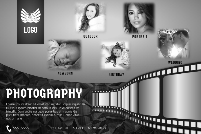 black and white photography flyer template landscape โปสเตอร์