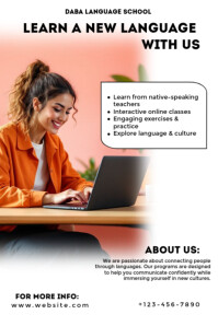 Language School Online Learning Flyer Poster template