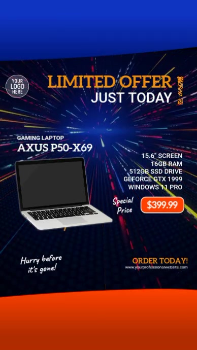 Blue Orange Black Friday Laptop Computer Sale Offer Video Ad 9:16 Video ...
