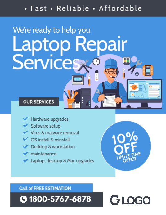 Plantilla de Laptop Repair Services Poster Ad | PosterMyWall