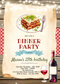 Lasagna and Wine night invitation A6 template