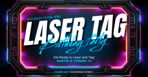 Laser Tag Birthday Party invitation template ภาพที่แชร์บน Facebook