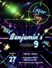 Laser tag digital birthday Invitation templat Flyer (Letter pang-US) template