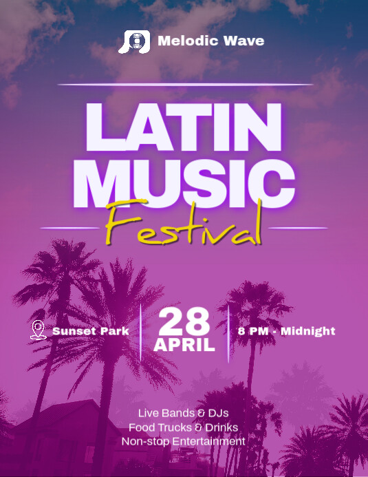 Latin Music Festival Neon Flyer Folder (US Letter) template
