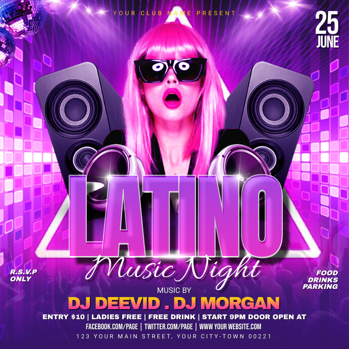 latin music night party flyer Instagram Post template