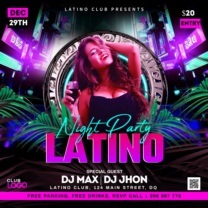 latin night party flyer Instagram Post template