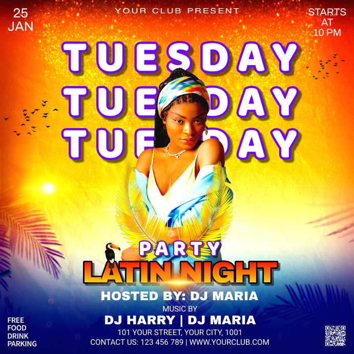 Latin night party poster design template