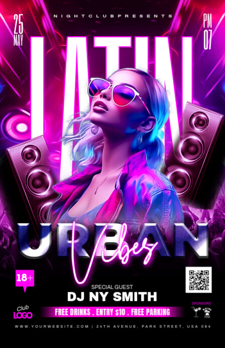 Latin Vibes Night Party Flyer Tablóide template