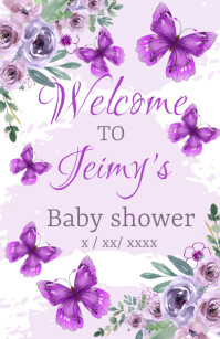 Lavander Butterfly Baby Shower welcome sign