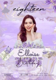Lavender Watercolor Birthday Invitation A4 template