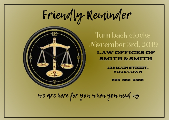 Law Office Time Change Postcard Template Postermywall