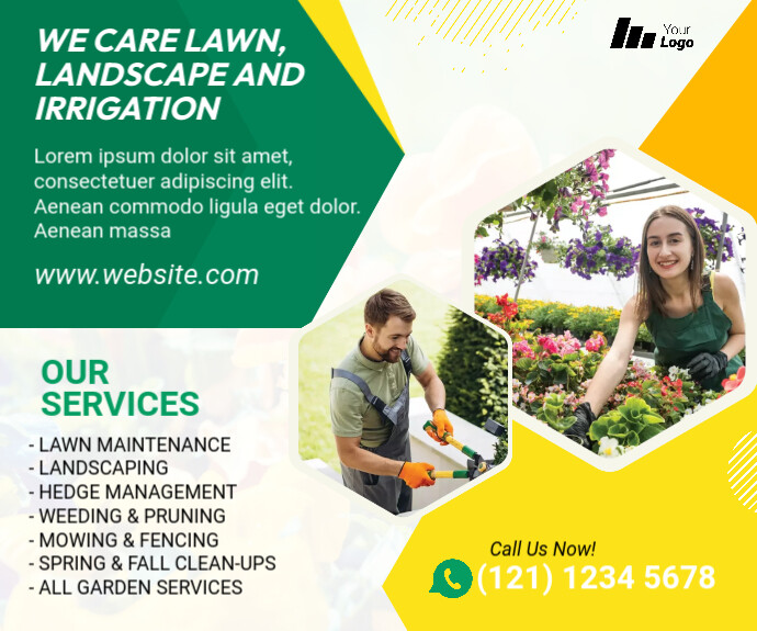 Lawn Care & Gardening Services Średni prostokąt template